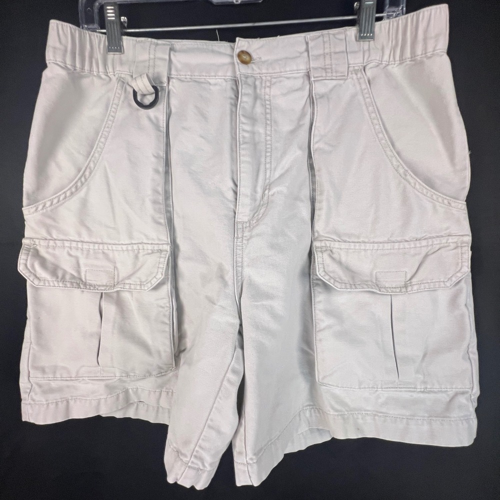 Reel Legends Mens Sz 34 Cargo Shorts Tan Khaki Cotton Fishing Hiking Utility